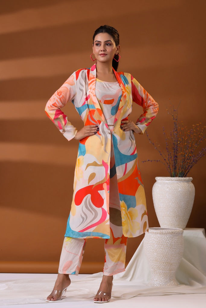 Abstract Print Co-Ord Set With Long Jacket