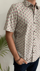 Handblock Printed Pink Bootaa Half Sleeve Shirt - Bootaa By Textorium