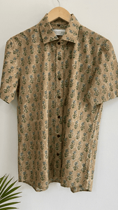 Dark Mustard Floral Bootaa Half Sleeve Shirt - Bootaa By Textorium