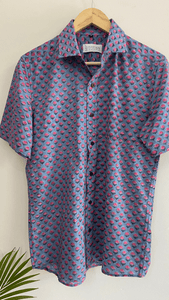 Blue Gadh Print Floral Bootaa Half Sleeve Shirt - Bootaa By Textorium