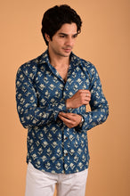 Load image into Gallery viewer, Blue Handblock Printed Cotton Full Sleeve Shirt
