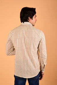 Multicolor Stripes Handblock Printed Cotton Full Sleeve Shirt