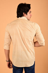 Yellow Stripes Handblock Printed Cotton Full Sleeve Shirt