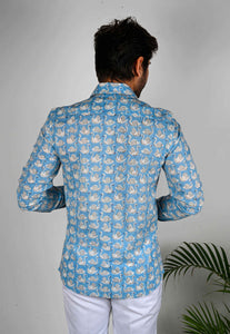 Handblock Printed Blue Duck Shirt - Bootaa By Textorium