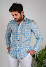 Load image into Gallery viewer, Handblock Printed Blue Duck Shirt - Bootaa By Textorium
