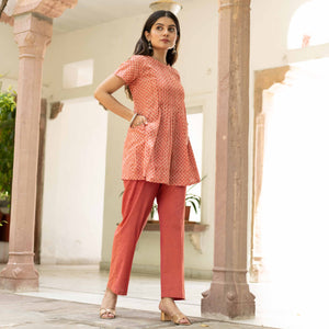 Block Printed Cotton Top With Pants - Bootaa By Textorium