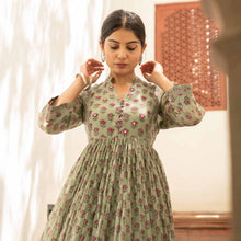 Load image into Gallery viewer, Block Printed Chanderi Dress With Mirror Work - Bootaa By Textorium
