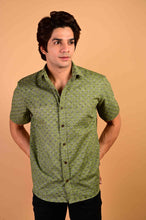 Load image into Gallery viewer, Green Handblock Printed Cotton Half Sleeve Shirt
