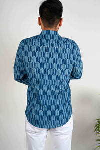 Indigo Tile Print Shirt - Bootaa By Textorium