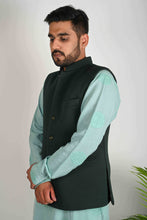 Load image into Gallery viewer, Bottle Green Self Quilted Nehru Jacket - Bootaa By Textorium
