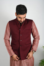 Load image into Gallery viewer, Maroon Self Quilted Nehru Jacket - Bootaa By Textorium
