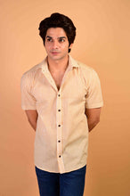 Load image into Gallery viewer, Yellow Stripes Handblock Printed Cotton Half Sleeve Shirt
