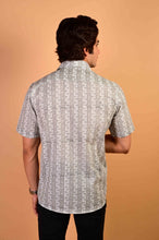 Load image into Gallery viewer, Grey Floral Bel Handblock Printed Cotton Half Sleeve Shirt
