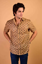 Load image into Gallery viewer, Mustard Handblock Printed Cotton Half Sleeve Shirt

