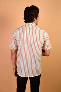 Multicolor Stripes Handblock Printed Cotton Half Sleeve Shirt