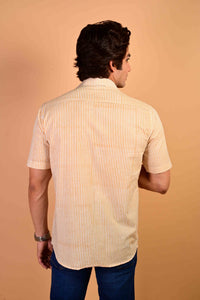 Yellow Stripes Handblock Printed Cotton Half Sleeve Shirt