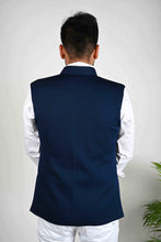Load image into Gallery viewer, Navy Blue Self Quilted Nehru Jacket - Bootaa By Textorium
