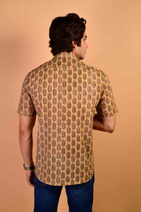Mustard Handblock Printed Cotton Half Sleeve Shirt
