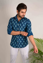 Load image into Gallery viewer, Indigo Floral Bootaa Print Shirt - Bootaa By Textorium
