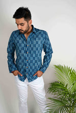 Load image into Gallery viewer, Indigo Tile Print Shirt - Bootaa By Textorium

