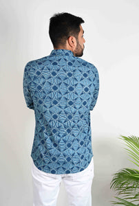 Indigo Geometric Print Shirt - Bootaa By Textorium