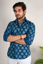 Load image into Gallery viewer, Indigo Floral Bootaa Print Shirt - Bootaa By Textorium
